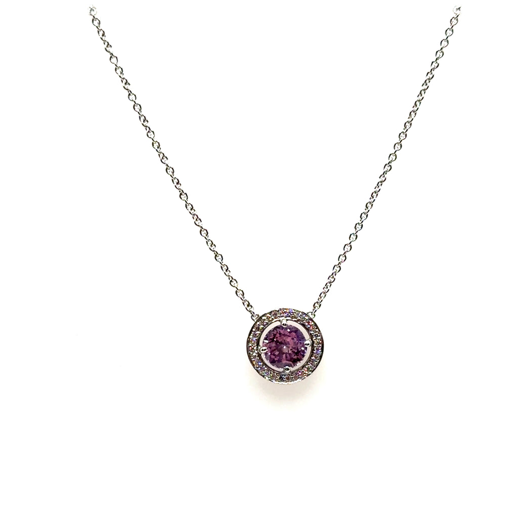 18K White Gold 1.28CT Pink Sapphire and Diamond Pendant