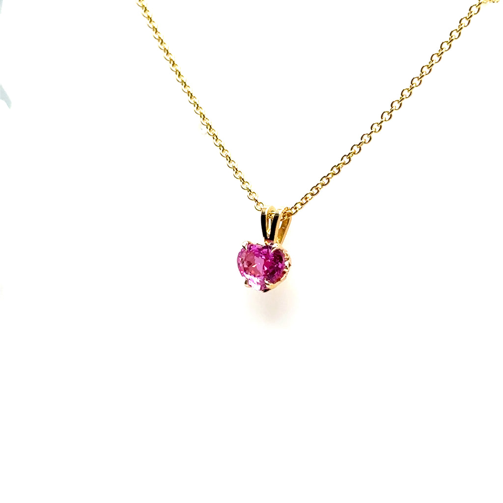 18K Yellow Gold 1.43CT Pink Sapphire Heart Shaped Pendant