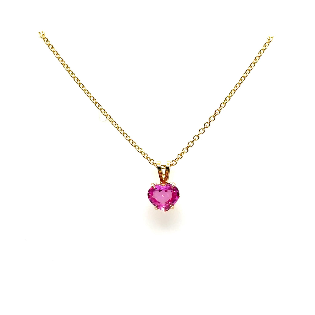 18K Yellow Gold 1.43CT Pink Sapphire Heart Shaped Pendant