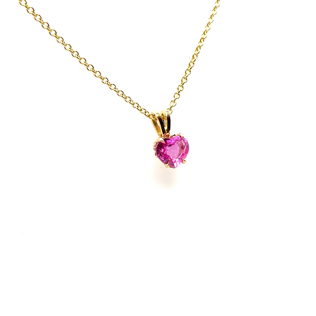 18K Yellow Gold 1.43CT Pink Sapphire Heart Shaped Pendant