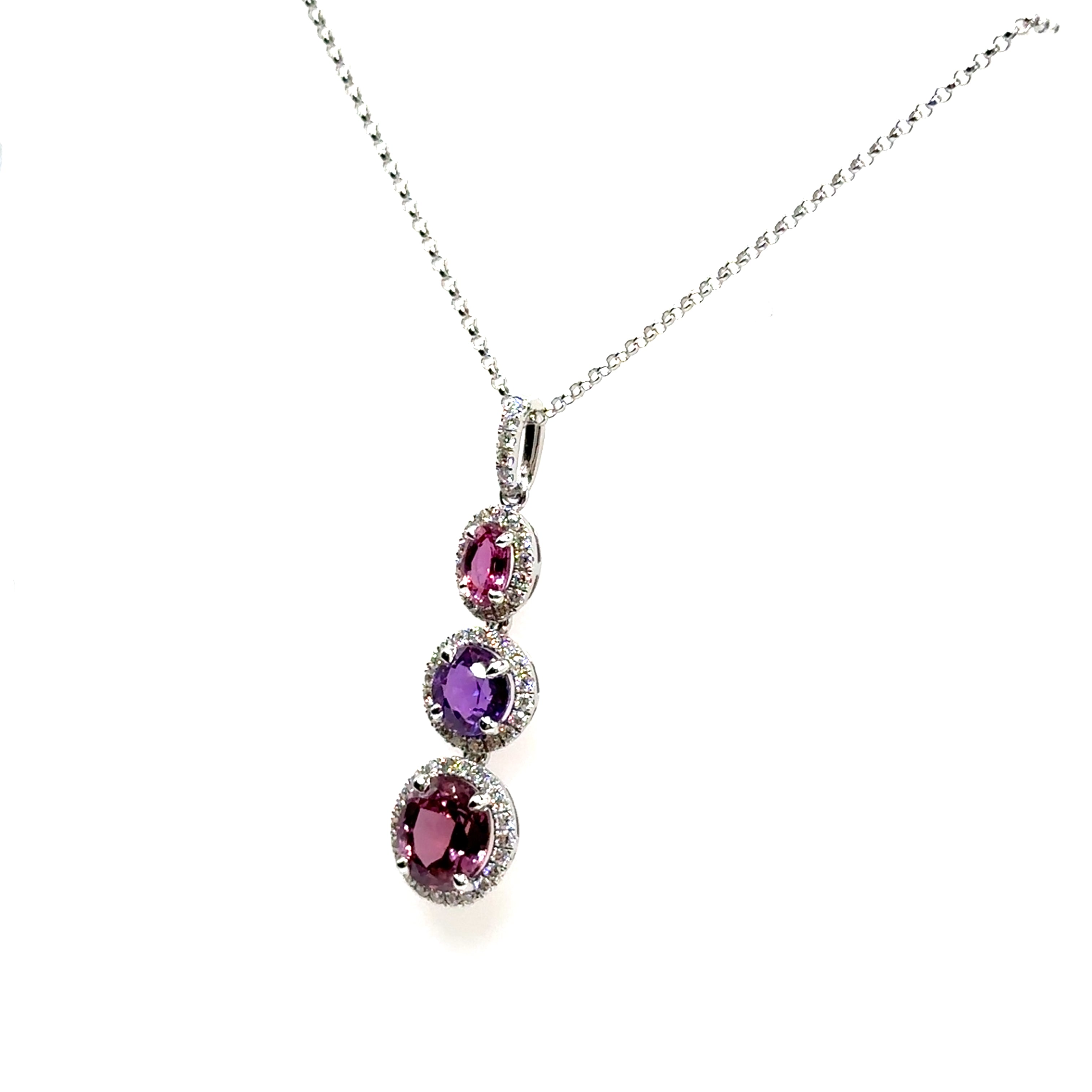 18K White Gold Multicolored Sapphire and Diamond Pendant