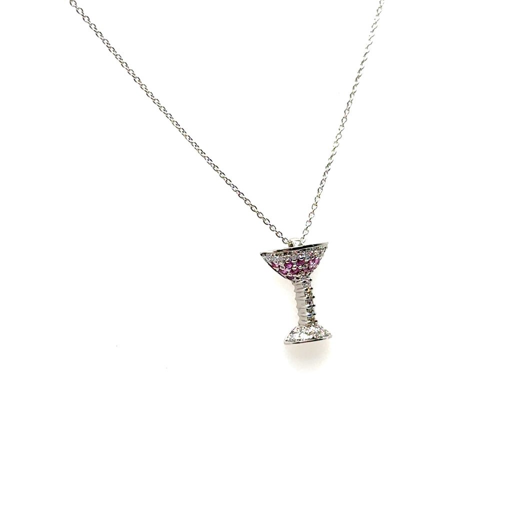 18K White Gold Pink Sapphire and Diamond Martini Pendant