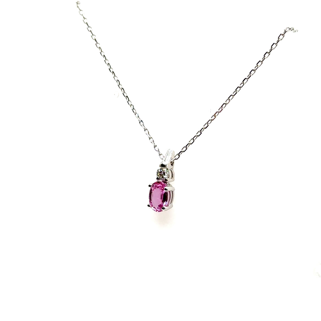 18K White Gold 1CT Pink Sapphire and Diamond Pendant