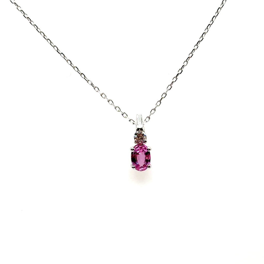 18K White Gold 1CT Pink Sapphire and Diamond Pendant