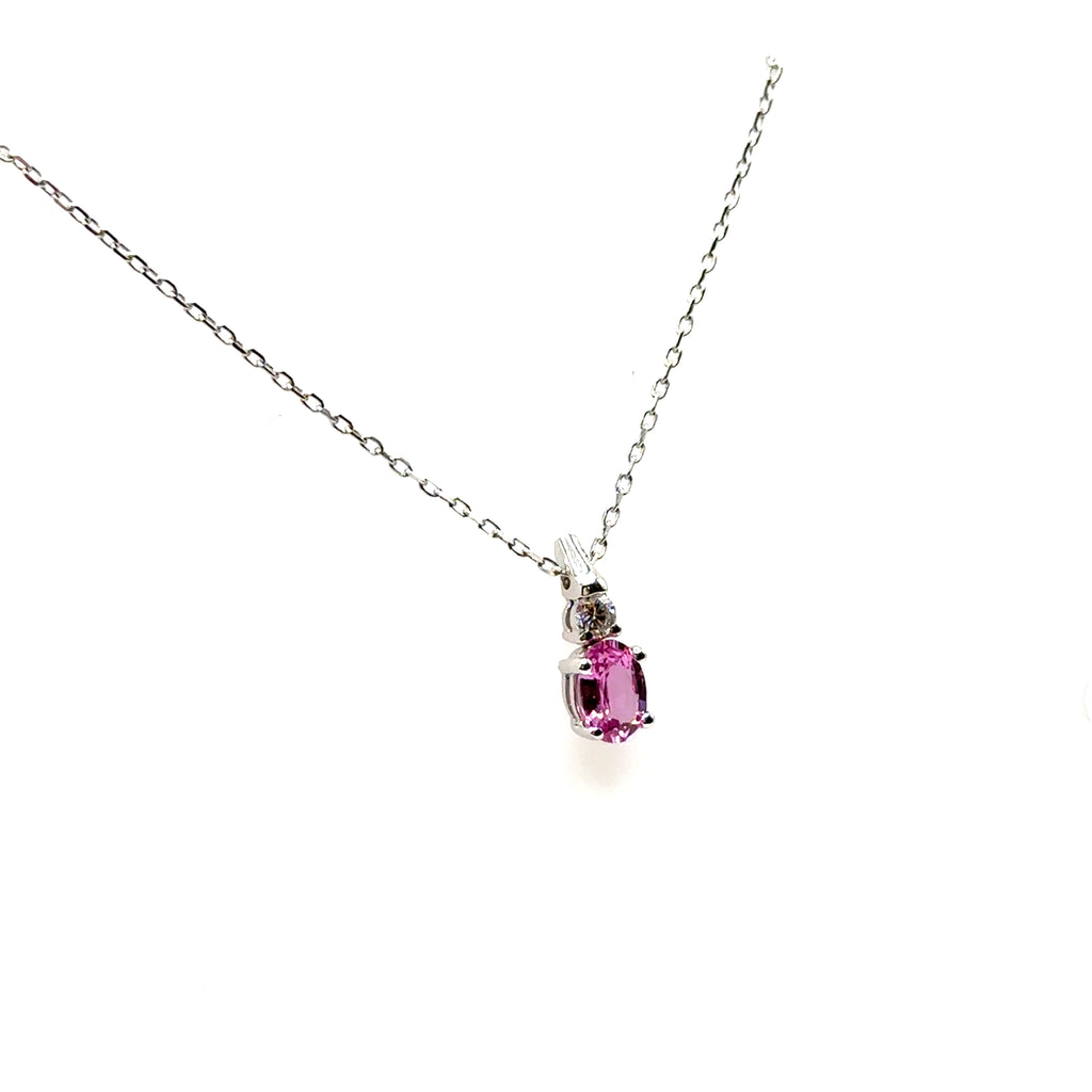 18K White Gold 1CT Pink Sapphire and Diamond Pendant